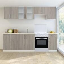 Kitchen Cabinet Unit 7 Pieces with Freestanding Oven Oak Look