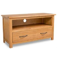 2 Drawer Small Oak Wood TV Unit 90cm